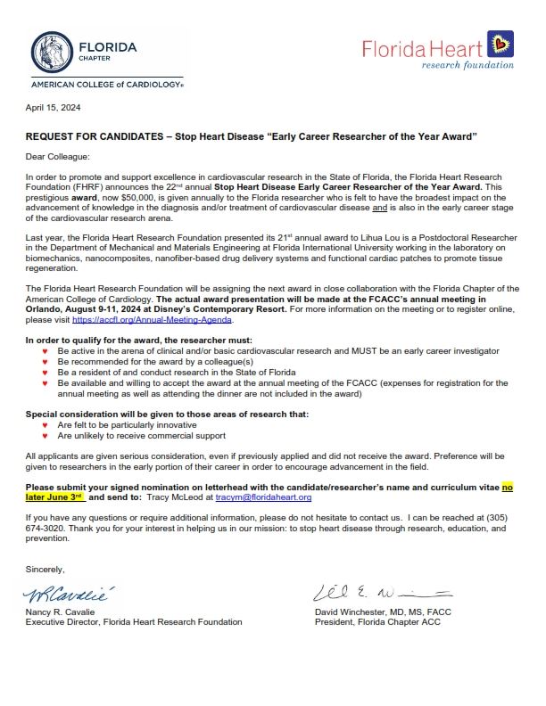 Researcher of the Year letter