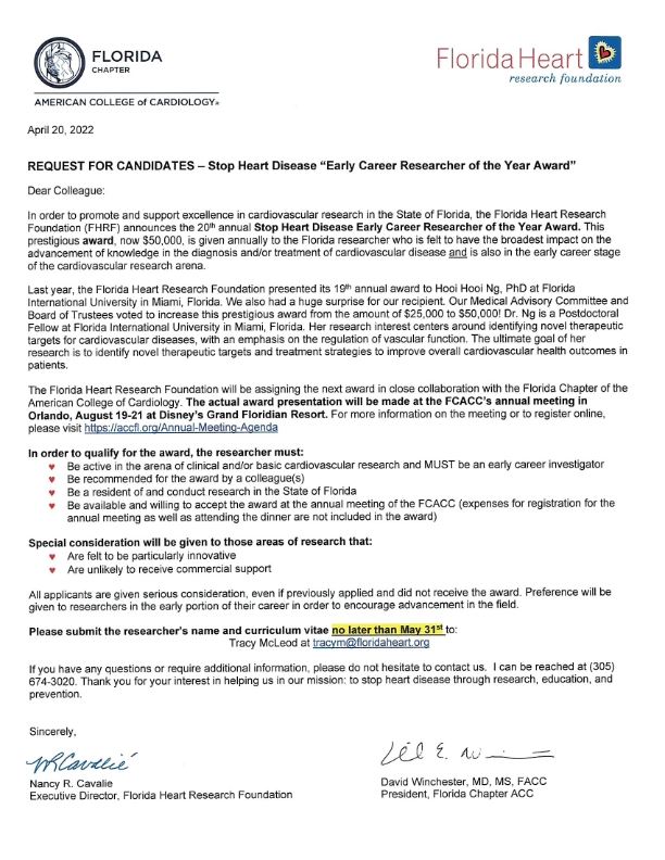 image FL Heart Researcher of Year letter